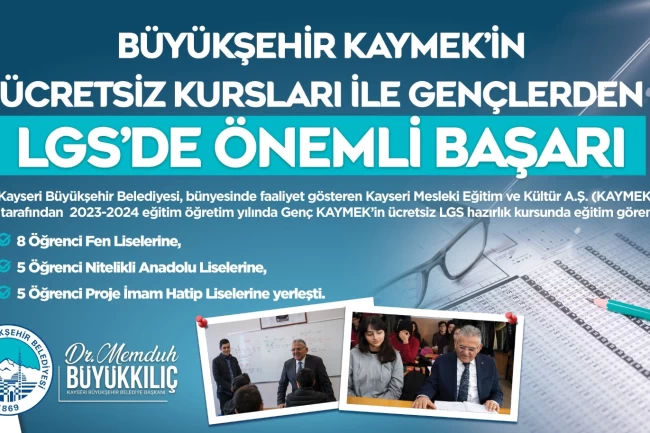 KAYMEK'in ücretsiz kursları ile gençlerden LGS'de önemli başarı
