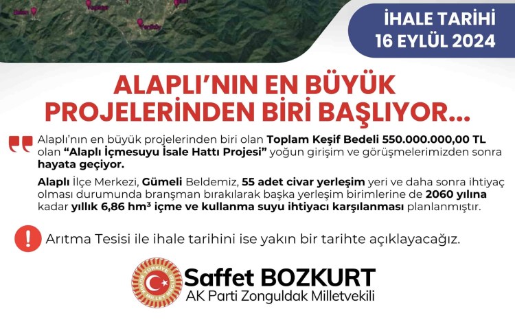 Alaplı İçme Suyu İsale Hattı projesi başlıyor