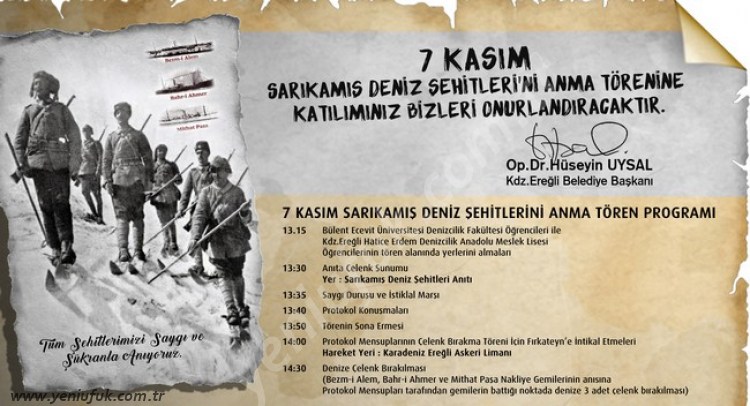 SARIKAMIŞ DENİZ ŞEHİTLERİ, KDZ.EREĞLİDE ANILACAK..