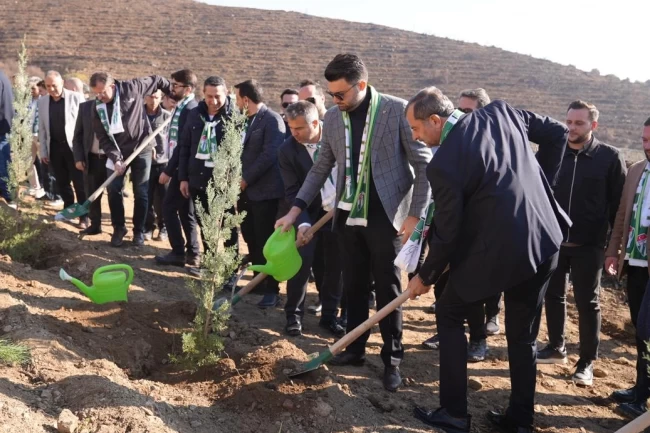 Bursaspor yönetimi ve futbolcuları Gürsu'da fidan dikti