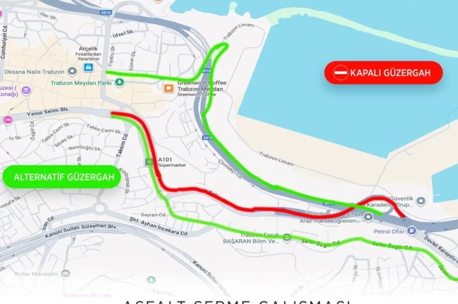 Trabzon'da asfalt çalışması için yol geçici olarak kapandı