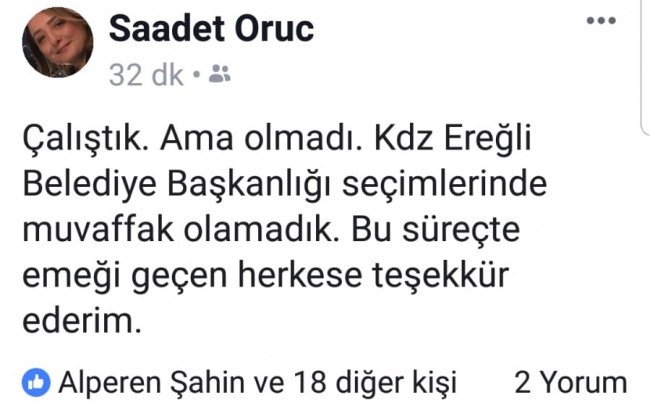 Oruç’tan ilk mesaj: “ Çalıştık. Ama olmadı”