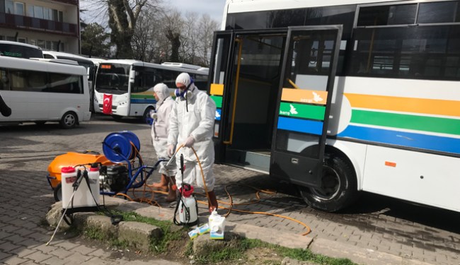 Halk otobüsleri dezenfekte edildi..