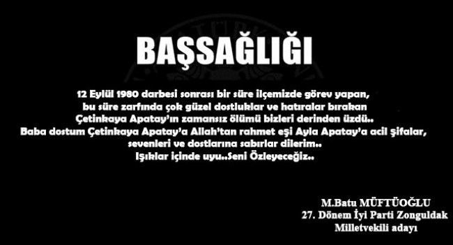 Müftüoğlu'ndan taziye mesajı..