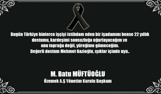 M.Batu Müftüoğlu taziye mesajı