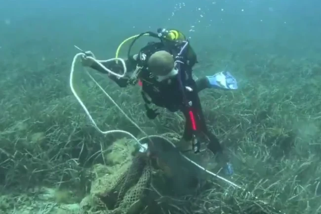 İzmir'de deniz dibinden 1,5 ton ağ çıkarıldı!