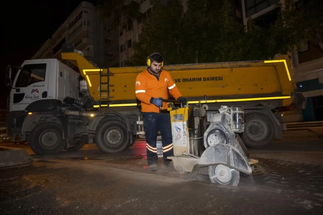 Mersin'de yol güvenliği için gece çalışması