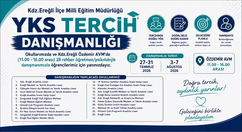 Kdz.Ereğlide YKS tercih danışmanlığı hizmeti başlıyor