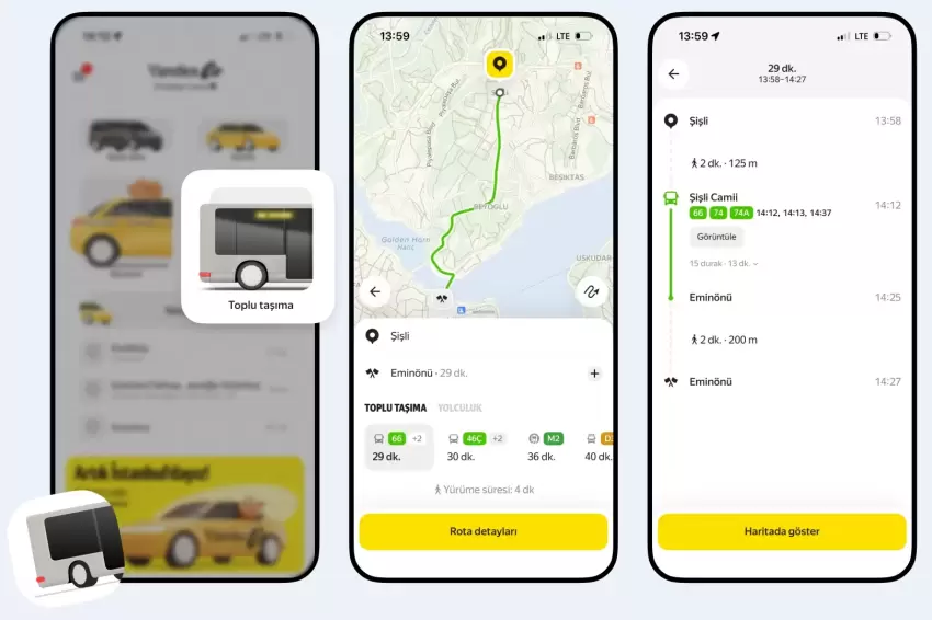 Yandex Goya toplu taşıma planlama özelliği