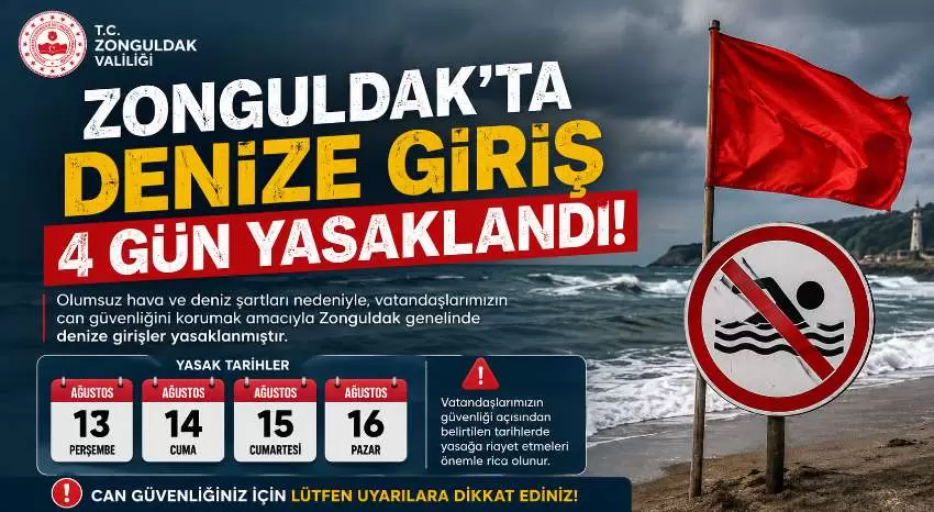 Zonguldakta denize giriş 4 gün yasaklandı