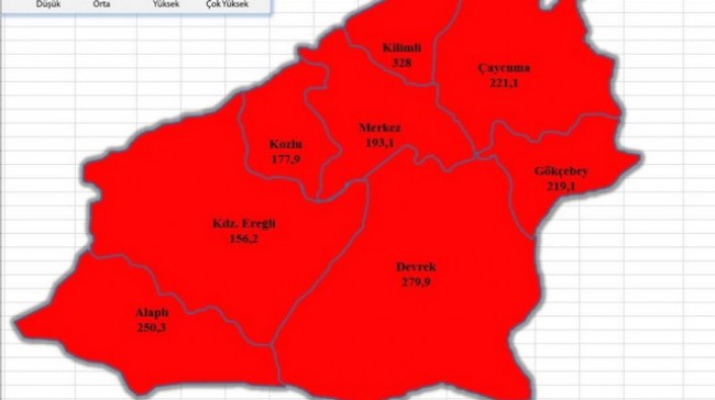 Zonguldak'ta vaka sayıları açıklandı.. Her yer kırmızıya büründü..