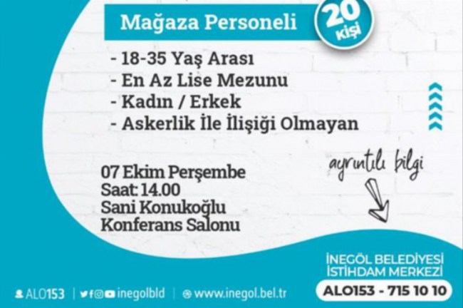 Bursa İnegöl'den 20 mağaza personeli alınacak