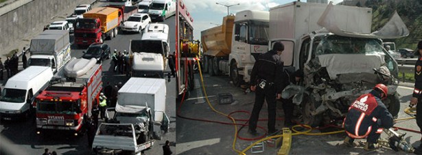 Lastik patlayınca 8 araç birbirine girdi