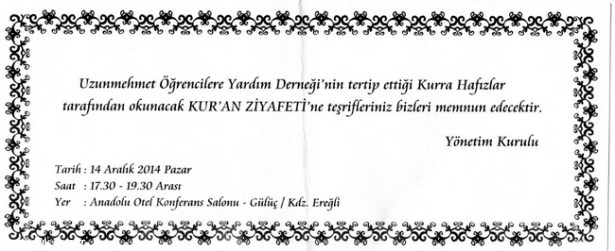 UZUNMEHMET ÖĞRENCİLERE YARDIM DERNEĞİ'NDEN KUR'AN ZİYAFETİ