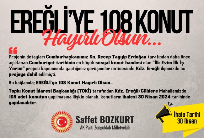 Kdz.Ereğli’ye 108 sosyal konut müjdesi