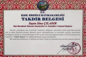 Kdz. Ereğli Kaymakamından BATİYAC Başkanı Çıladıra takdir